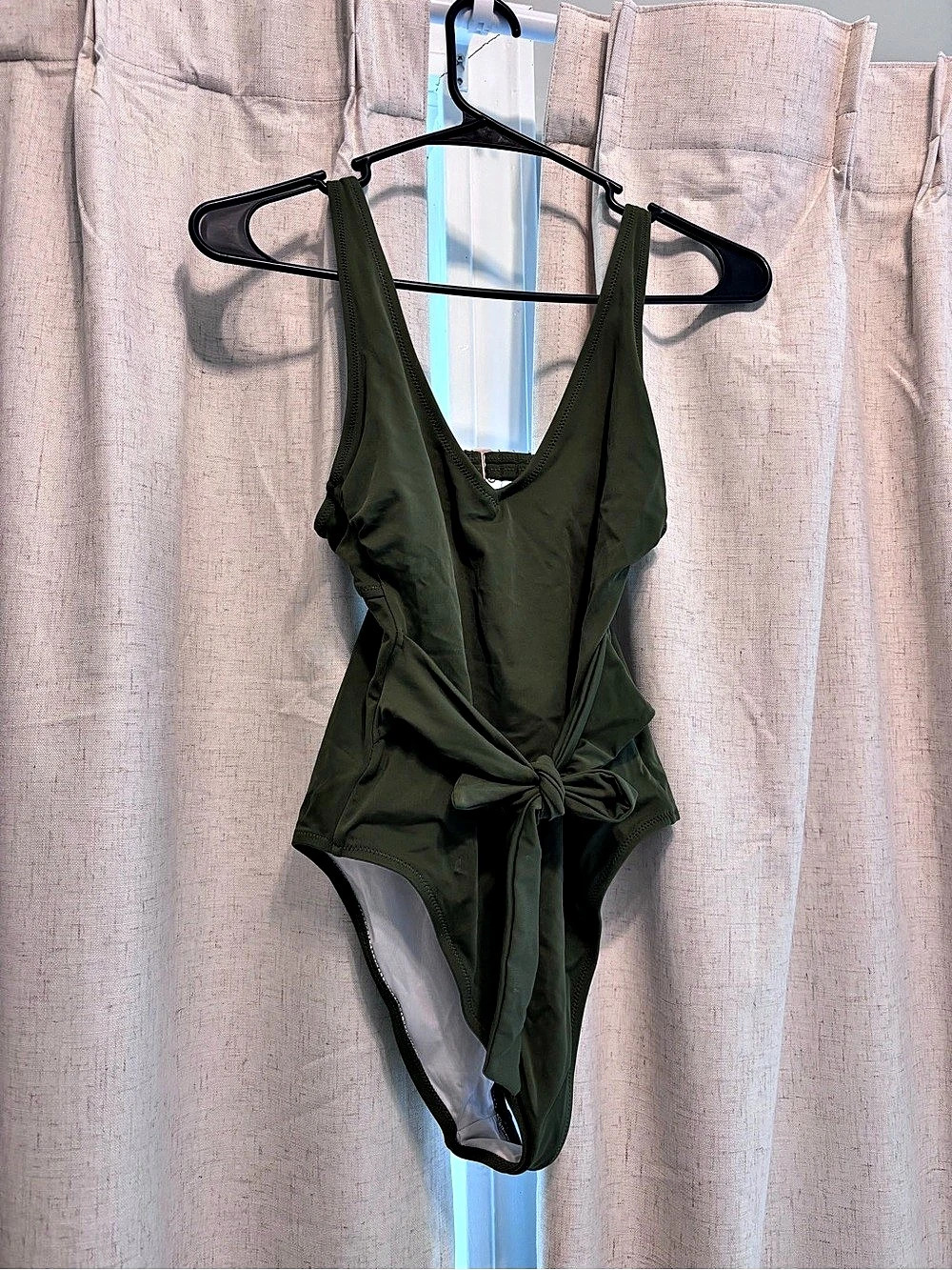 Shade & shore Olive Green Shimmer One-Piece Swimsuit with Front Tie and Cutout